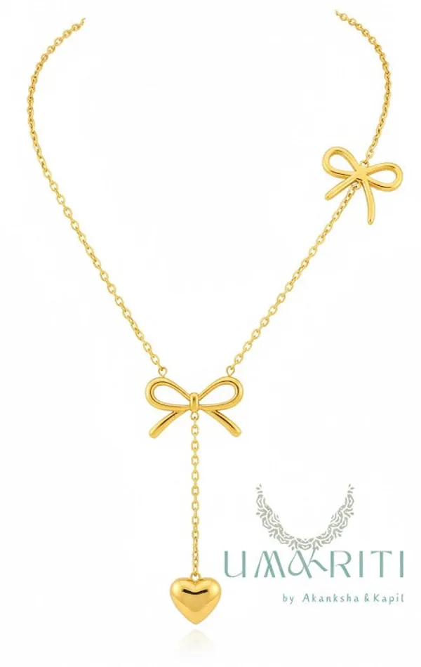 Gold_Golden_Bow_Drop_Heart_Necklace_For_Women